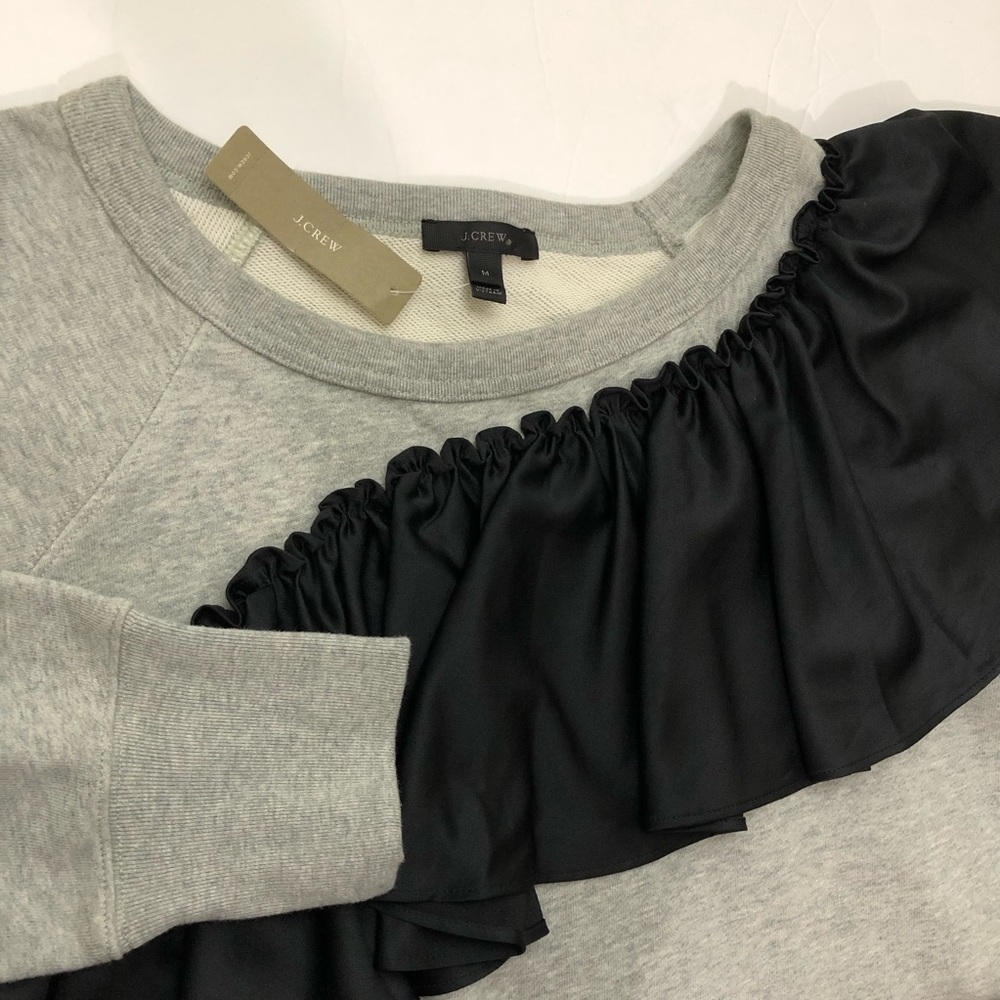 J. Crew Pullover Sweatshirt Gray Black Ruffle NWT - Picture 9 of 9